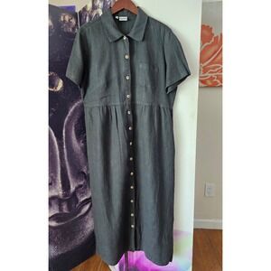 Match USA Gray Linen Button Front‎ Maxi Shirt Dress Vintage Casual Women Size 10